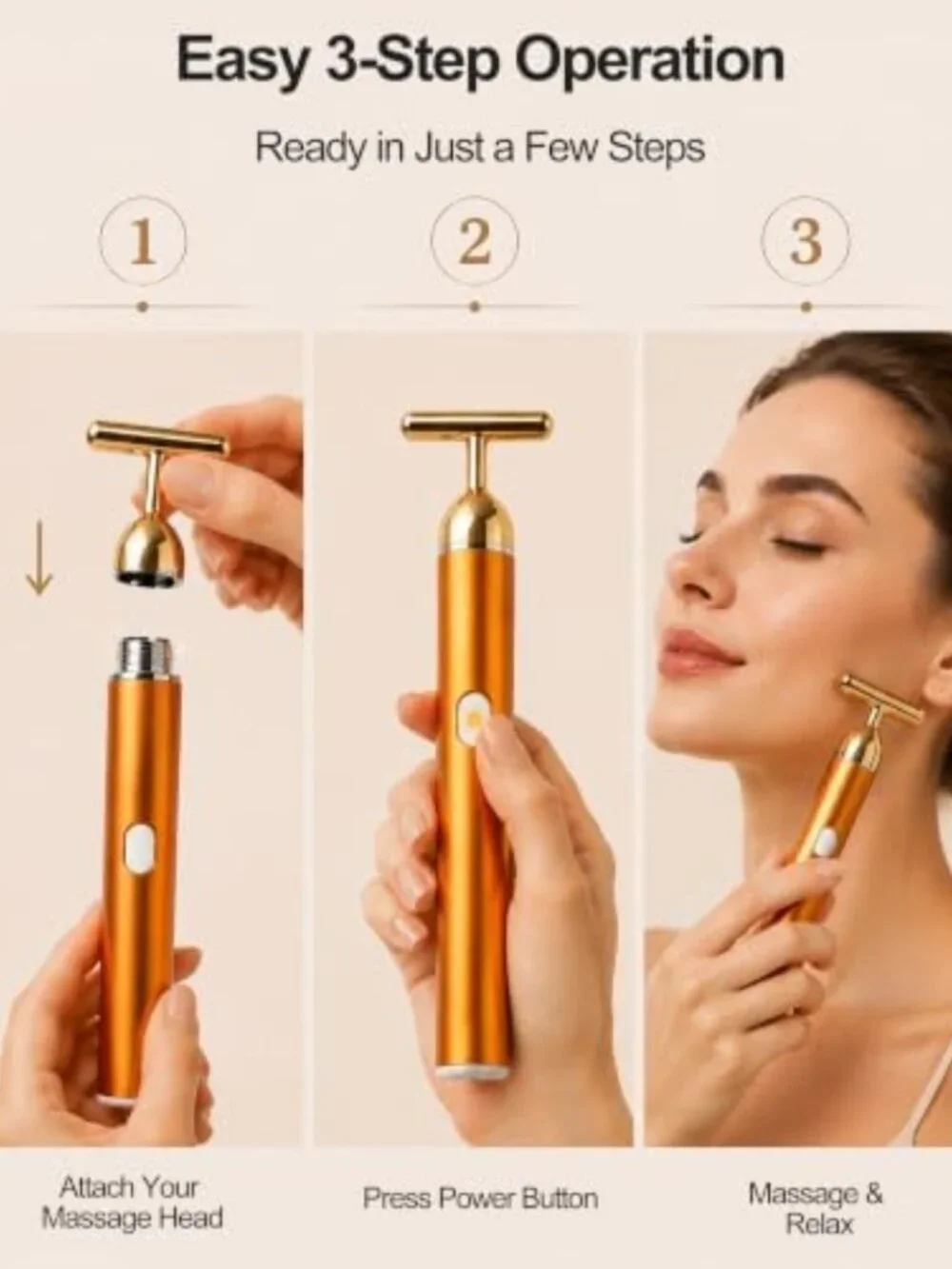 Rechargeable Golden Vibrating Face Massager Roller for Lymphatic Drainage